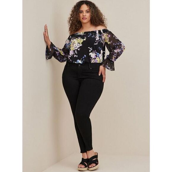 Torrid Off-Shoulder With Chiffon Sleeves Swing Top (Sz 1) - Picture 5 of 6